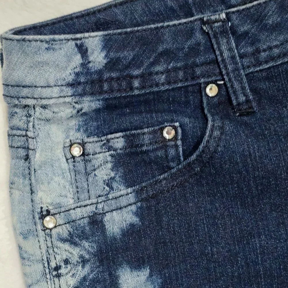 Justice ✦ Premium Jean Shorts ✦ Blue Denim Raw Hem Embroidered Pockets Sz 14